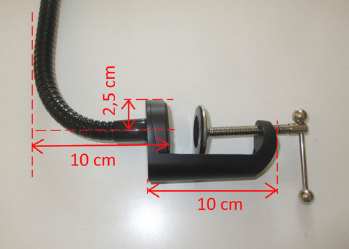 Dimensions de l'encombrement de la pince du flexible