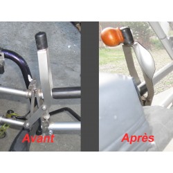 Adaptation de la poignée de verrouillage d'un fauteuil roulant électrique avant et après
