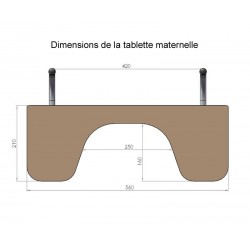 Tablette à encoche amovible petit modèle, dimensions.