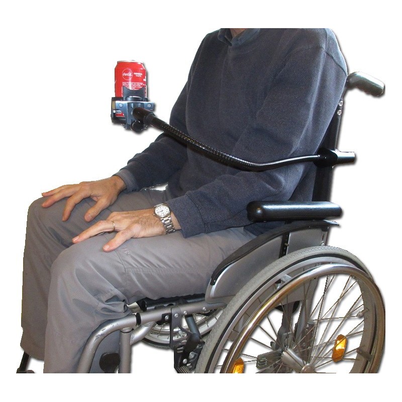 Support de canette ou boisson sur flexible pour fauteuil roulant Support de canette ou boisson sur flexible pour fauteuil roulant